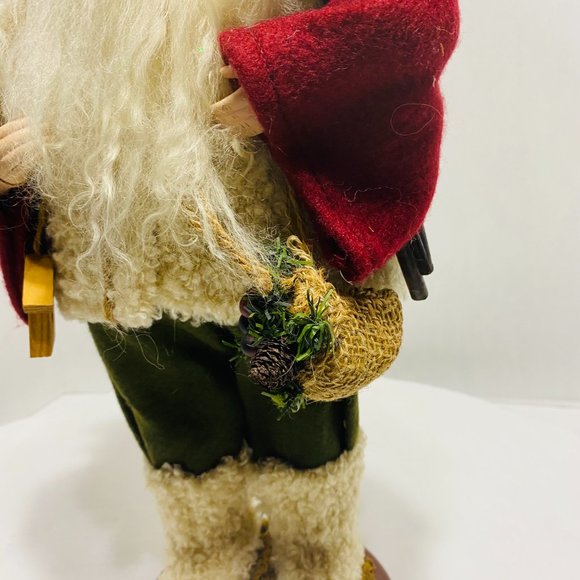 Old World Santa Christmas Tree Birdhouse Red Green Fur Trim Santa Wood Base 17" - Picture 4 of 16